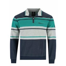 Hajo pulóver zöld szürke csíkos zippes